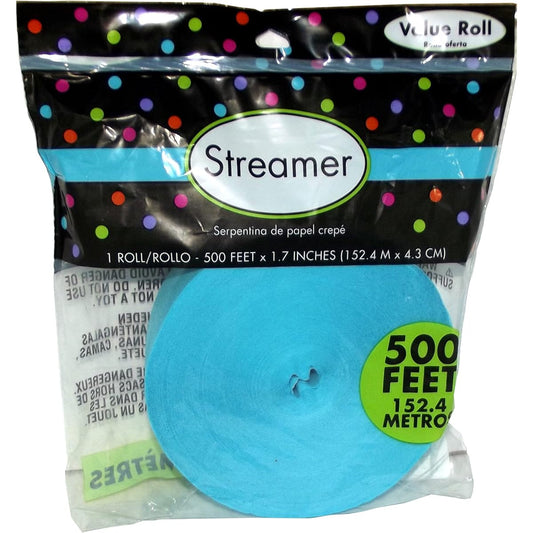 Amscan Calming Solid Crepe Streamers Jumbo Roll, 150m, Caribbean Blue