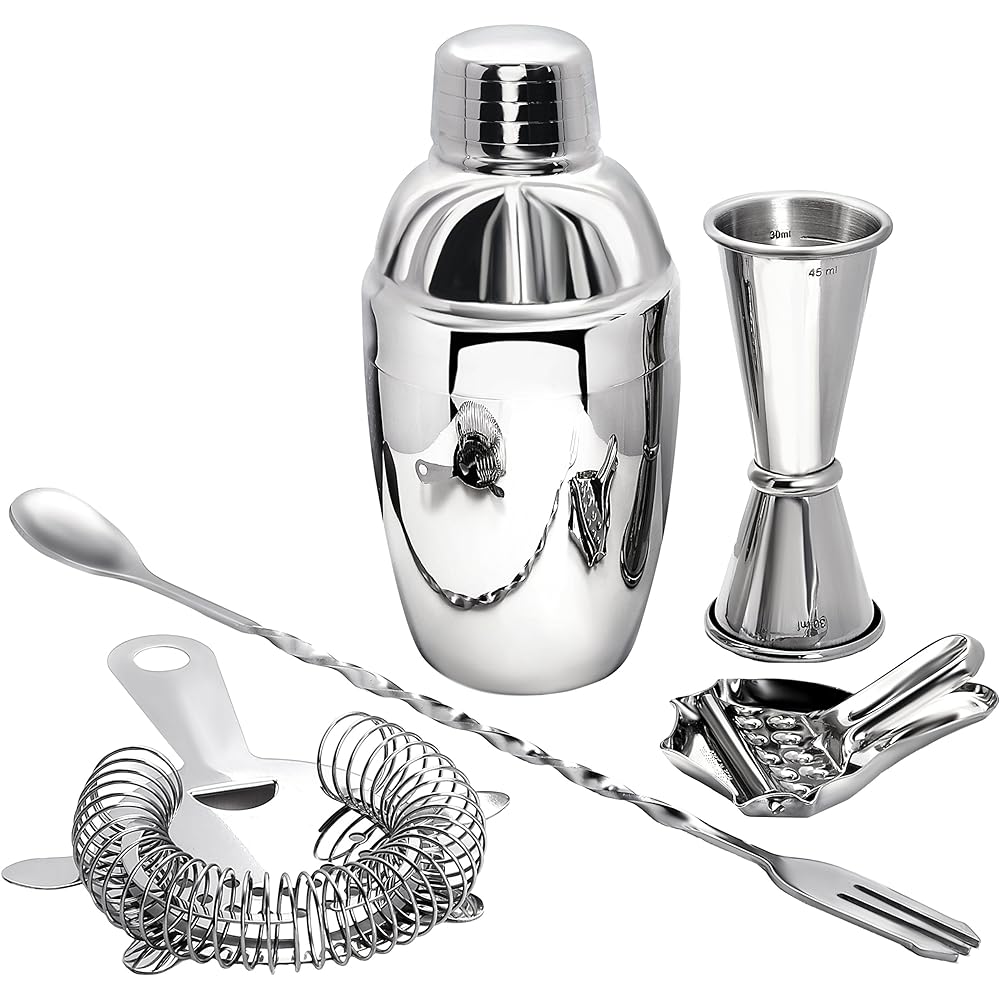Lucky Style [Japan Brand] Cocktail Shaker Bartender Cocktail Set Shaker 30/45ml with Scale Measuring Cup Mixing 8 Piece Bar Set