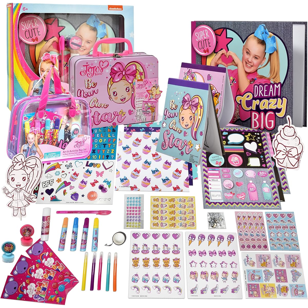 Gift Boutique Arts & Activities Crafts Kit for Girls JoJo Siwa Pink Unicorn Bundle Set Markers Scrapbook Stationery Stickers Doodle Pad Stamper Diary On-the-Go Bag Set & Gift Tin Box