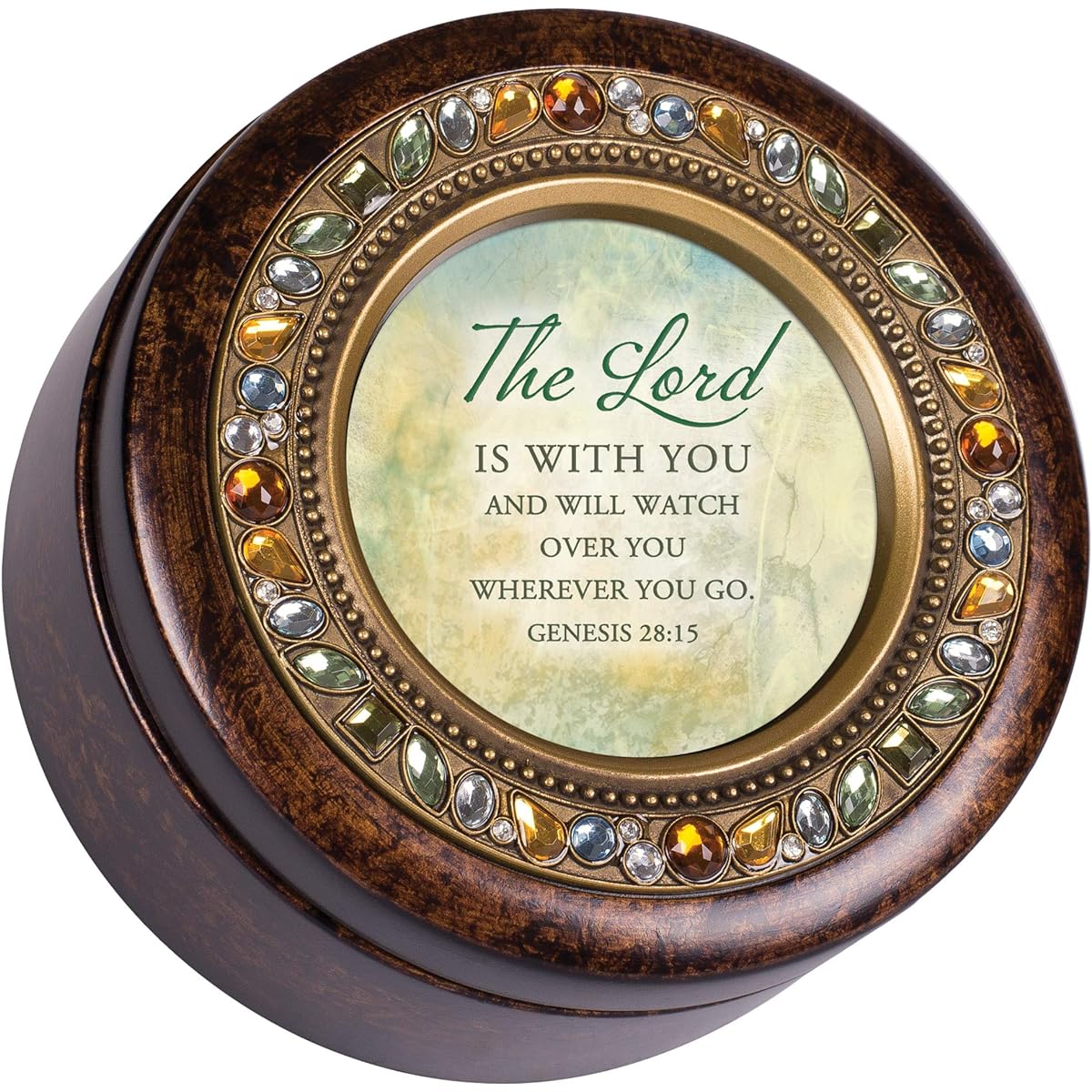 Cottage Garden Inspirational Jeweled Round Music Box Melodic Songs 4.75 inch Brown RJ68SA