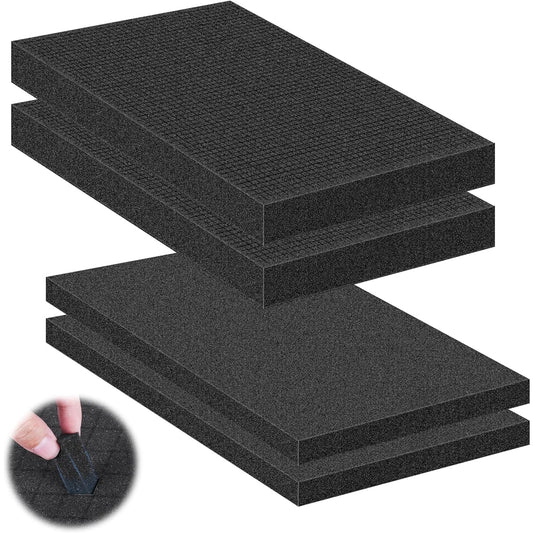 4 Pieces Pick and Pull Foam Sheets 2 Sizes Polyurethane Pick Apart Foam Insert Pad with Bottom Camera Connecting Case Tool Game Box Storage Drawer (2P 16" x 12" x 0.4" 2P 16" x 12" x 2")