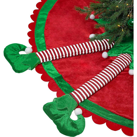 Valery Madelyn 48" Elf Christmas Tree Skirt with Legs and Ripple Trim Christmas Tree Decoration (Not Included)