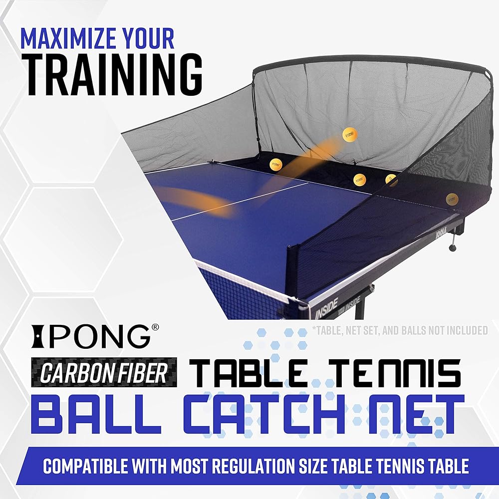 iPong Carbon Fiber Table Tennis Ball Catch Net – Attach a practice net to your table tennis robot serve or to your ping pong table for ball collection during multiball training