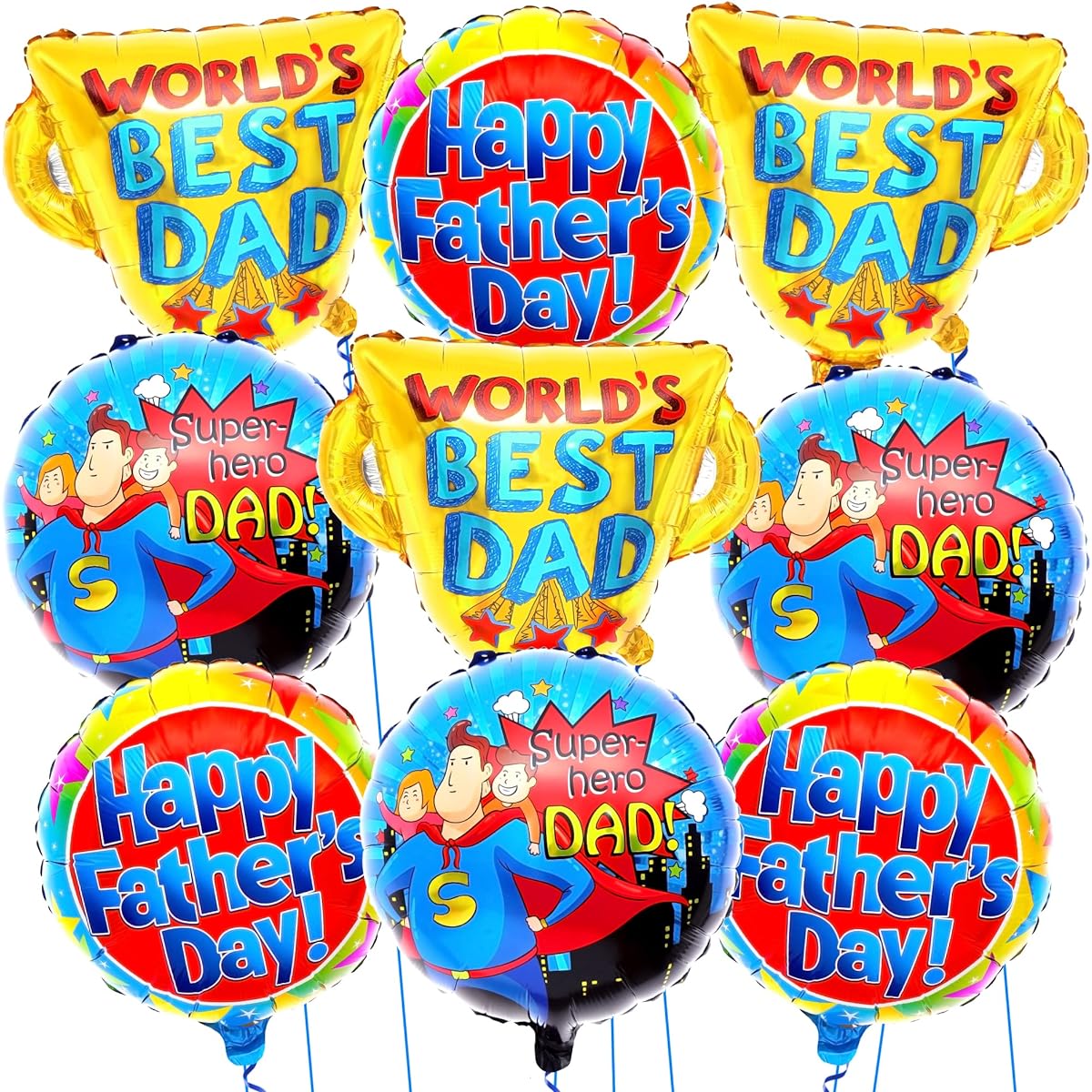 KatchOn Large Happy Father's Day Balloons - 9 Pack | Happy Father's Day Decorations Trophy Balloons | Father's Day Foil Balloons | Best Balloons for Dad's Day Father's Day Party Decorations | Superhero Dad Balloons