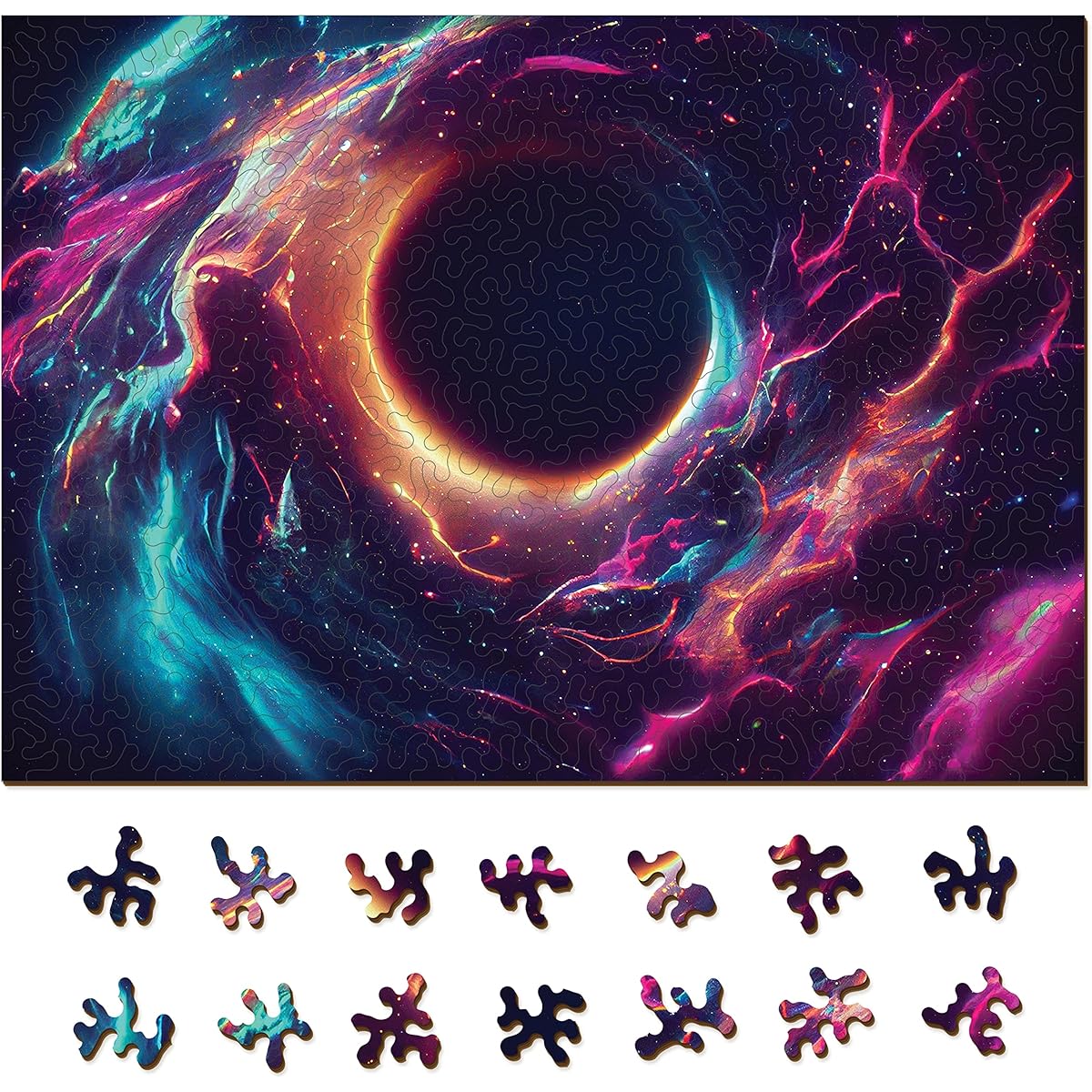 GEMTURT PUZZLE Black Hole Puzzle Wooden Jigsaw Puzzle 300 Pieces Challenge Game for Adults 16.5 x 11.7 Inch Large Pieces Unique Shape