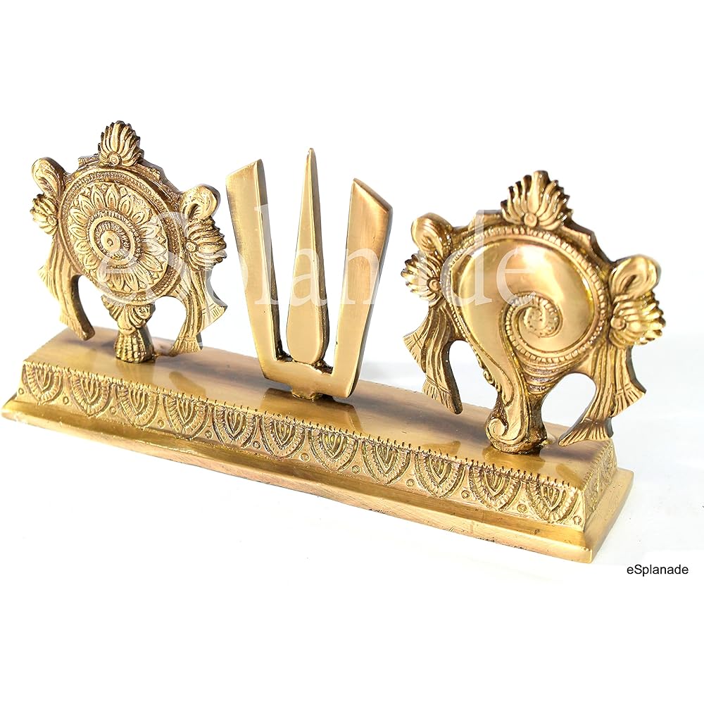eSplanade Brass Shank Chakra Nama Showpiece | Shanka Chakra Tilak | Shanka Gada Padma | Padmanabhaswami | Vishnu | Home Decoration | Golden and Brown