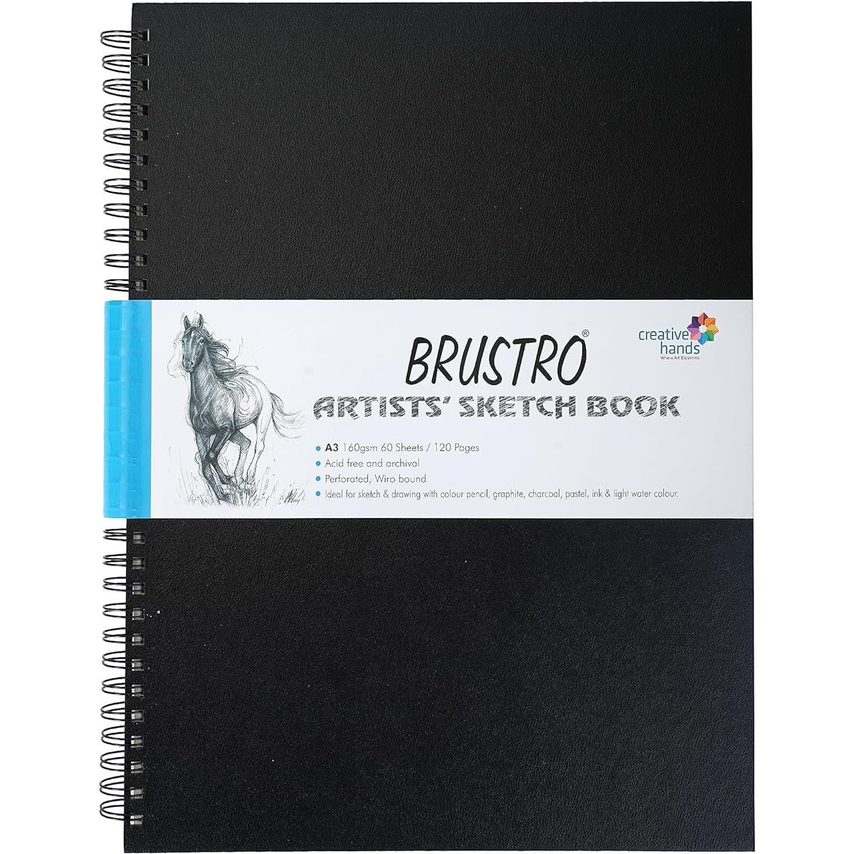 BRUSTRO Artist Wiro Bound Sketchbook, A3 Size, 120 Pages, 160 GSM (Acid Free) Black, Ivory
