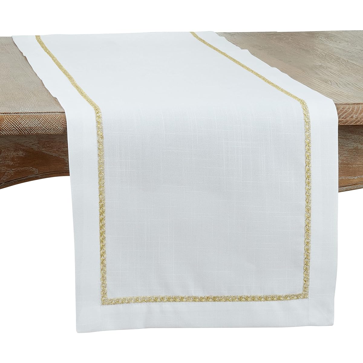 SARO LIFESTYLE Mayer Collection Embroidered Border Table Runner, 16"x108", Gold