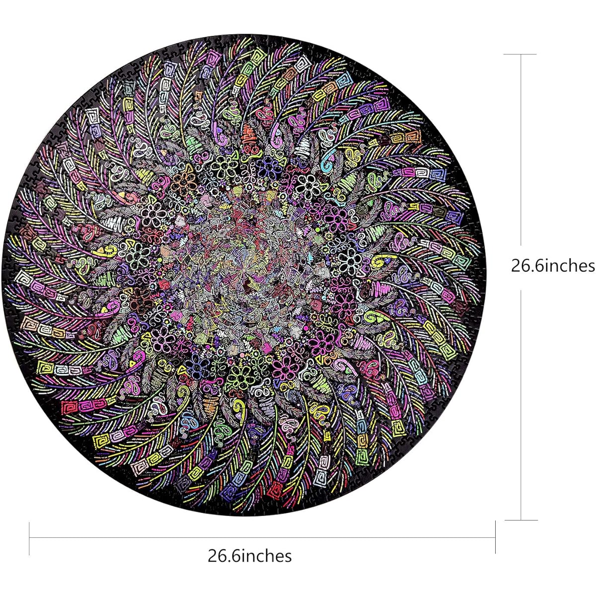 Bgraamiens Puzzle Indian Feather 1000 Piece Round Puzzle Color Challenge Jigsaw Puzzle for Adults and Kids