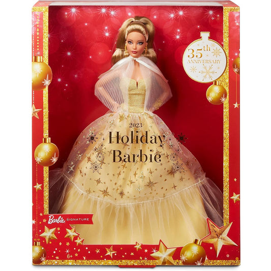 2023 Holiday Barbie Doll, Seasonal Collector Gift, Barbie Signature, Golden Gown and Displayable Packaging, Light Brown Hair