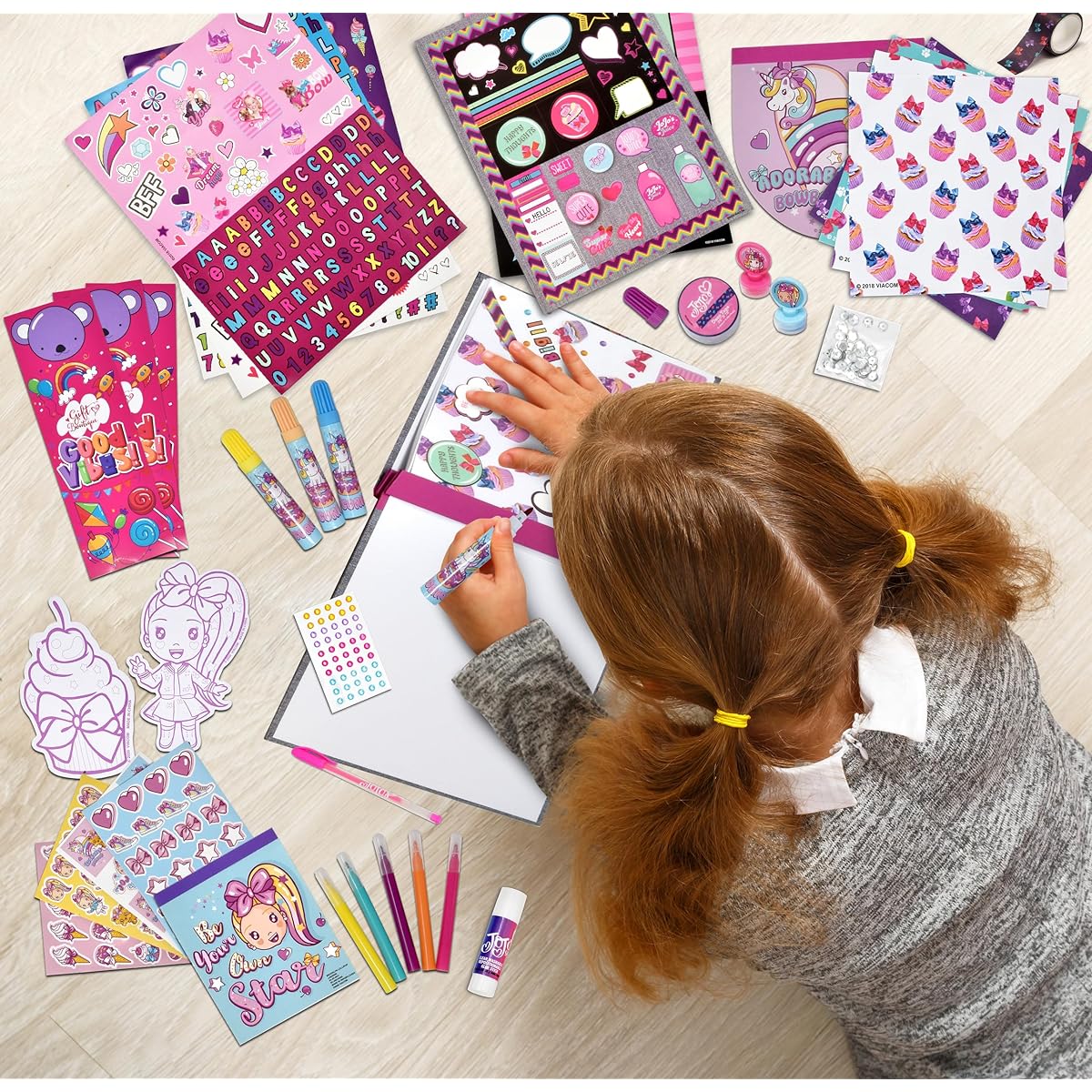 Gift Boutique Arts & Activities Crafts Kit for Girls JoJo Siwa Pink Unicorn Bundle Set Markers Scrapbook Stationery Stickers Doodle Pad Stamper Diary On-the-Go Bag Set & Gift Tin Box