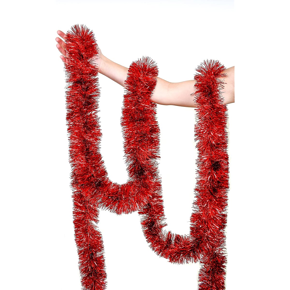 Tinsel Garland 25ft for Holidays, Memorial Day, 4th of July, Christmas, New Year's Eve, Celebrations, Weddings, Birthdays, Festivals, Special Events, Decorative Accents-1, Red, 25ft Long