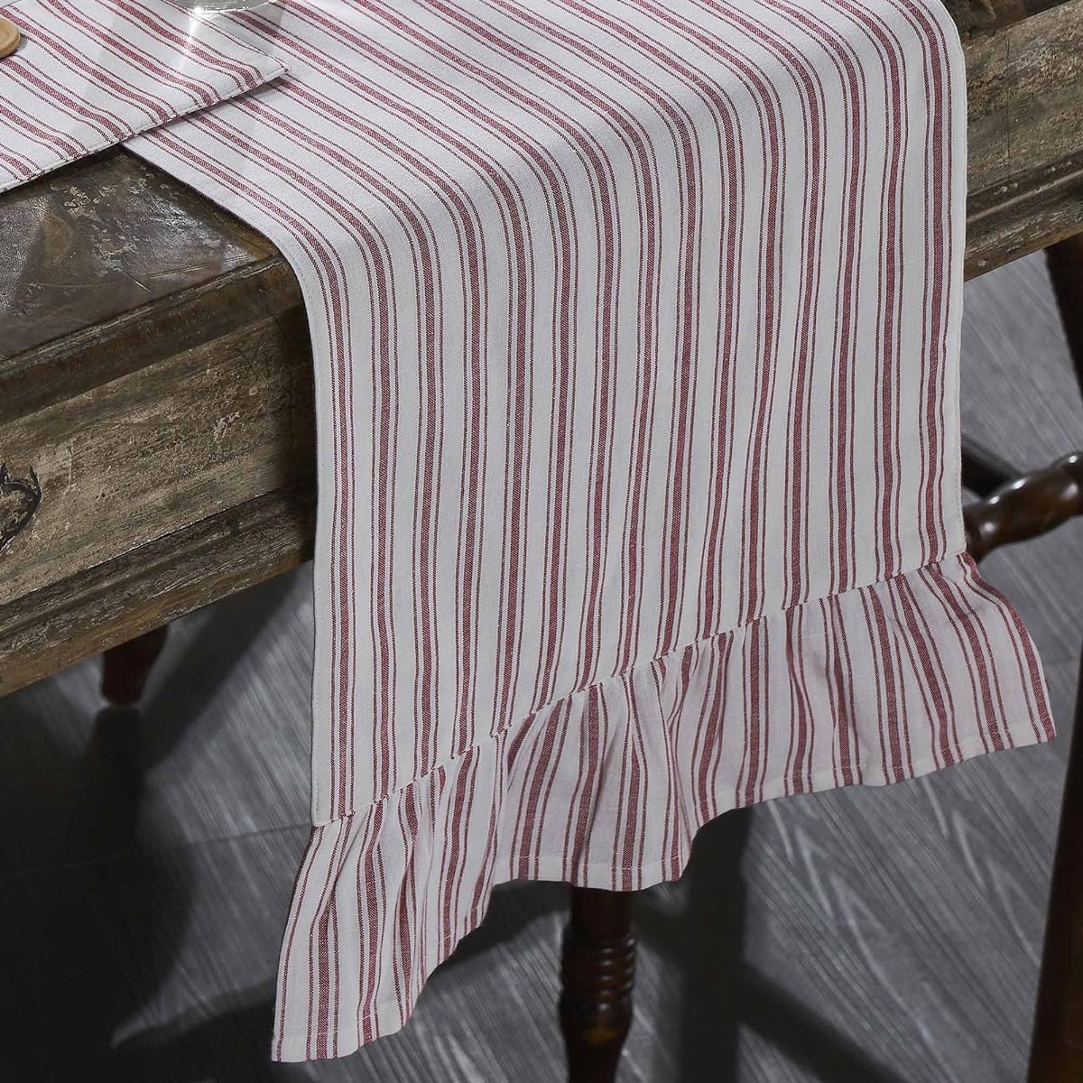 Timeless Ticking Red Runner Country Farmhouse Table Decor Christmas & Holiday Red & White Stripes 72"L x 13"W