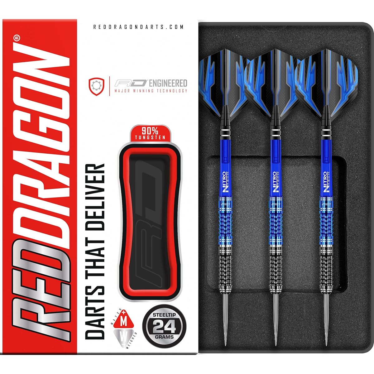 Red Dragon Delta 1: 24g - 90% Tungsten Steel Darts with Flights, Shafts & Wallet & Red Dragon checkout card