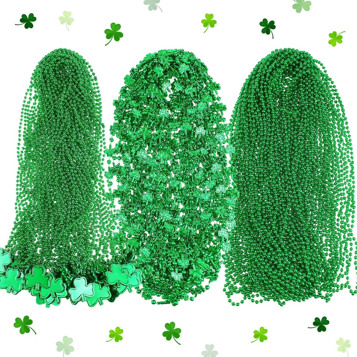 200pcs St. Patrick's Day Beaded Necklaces Bulk Irish Party Necklaces 33" Shamrock Necklace Green Bead Necklace for Green Accessories St. Patrick's Day Costume Party Favors 3 Styles