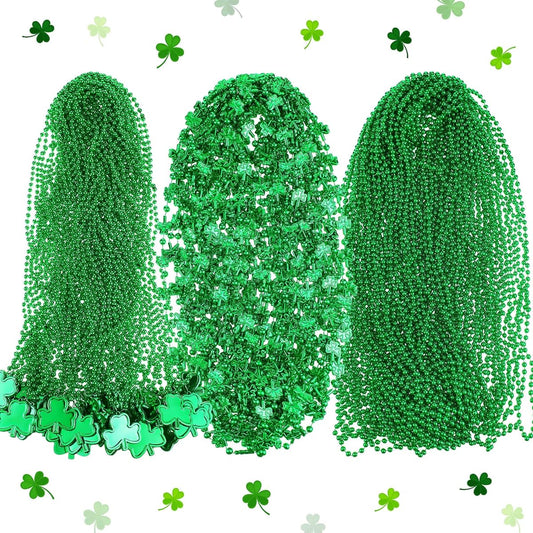 200pcs St. Patrick's Day Beaded Necklaces Bulk Irish Party Necklaces 33" Shamrock Necklace Green Bead Necklace for Green Accessories St. Patrick's Day Costume Party Favors 3 Styles