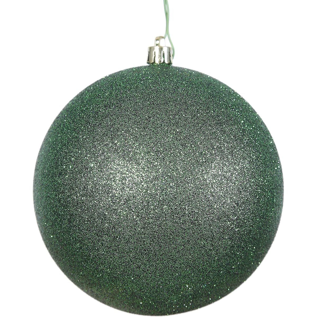Vickerman N591024DG Glitter Ball Ornaments with Shatterproof UV Resistant, Pre-Drilled Cap Protection & 6" Green Floral Wire, 6 Per Bag, 4 Inch, Emerald
