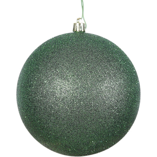 Vickerman N591024DG Glitter Ball Ornaments with Shatterproof UV Resistant, Pre-Drilled Cap Protection & 6" Green Floral Wire, 6 Per Bag, 4 Inch, Emerald