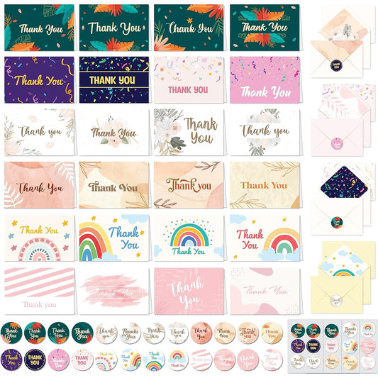 24 Assorted Thank You Cards with Envelopes & Stickers, 24 Unique Designs Thank You Cards Variety, 6x4in Thank You Cards Assorted, Blank Thank You Cards with Envelopes and Sticker, Thankful Note Cards