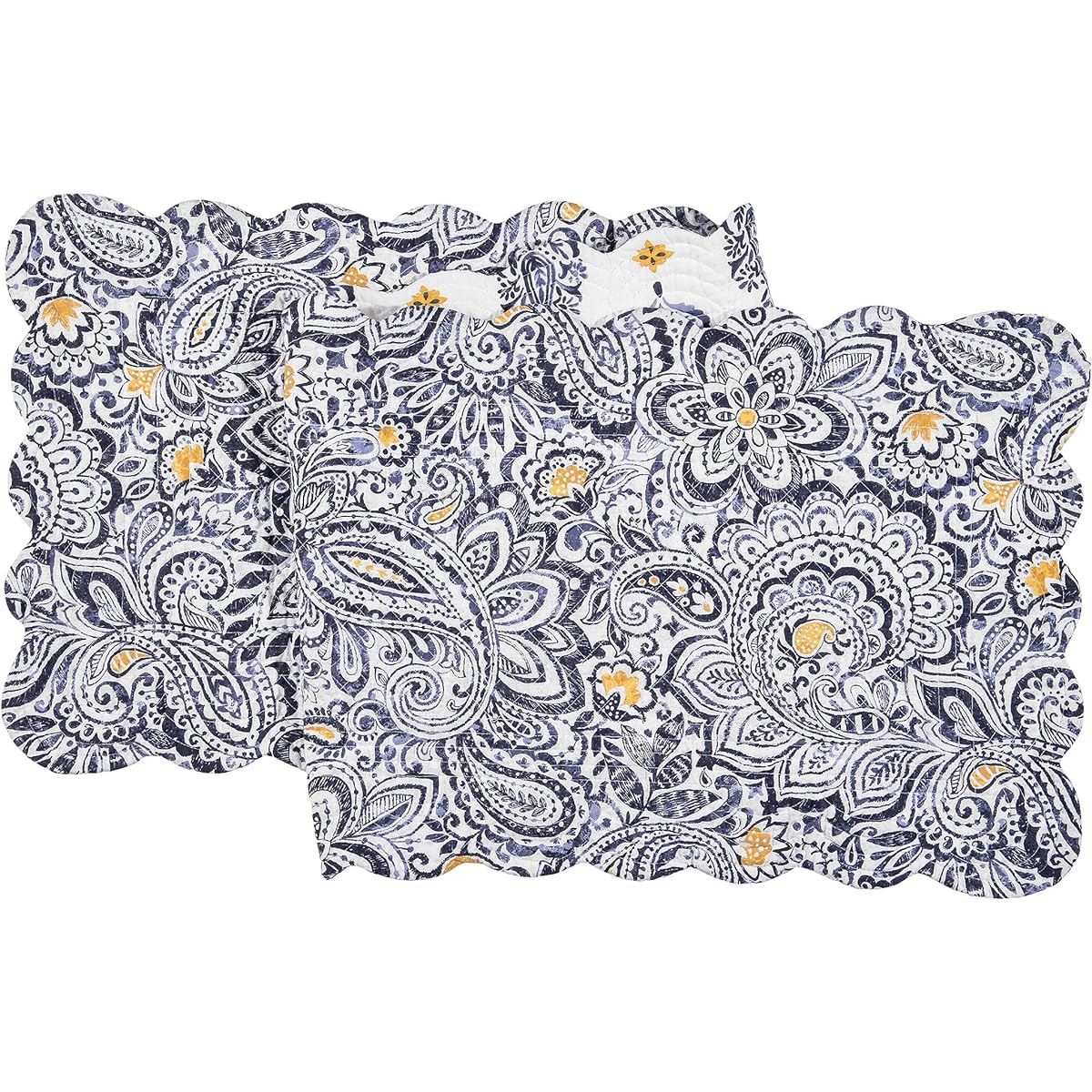 C&F Home Serena Table Runner 14" x 51" Blue & Yellow Paisley Reversible Cotton Machine Washable 14" x 51" Blue