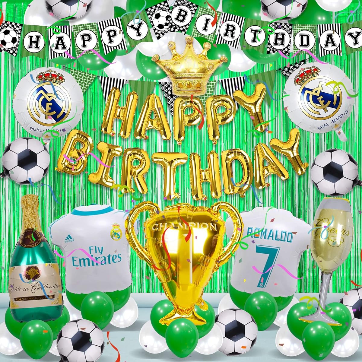 GoGoGoodie Real Madrid CF Birthday Decorations Soccer Theme Balloon Set La Liga Liga Celebration Party Supplies Best Gift for Soccer Fans