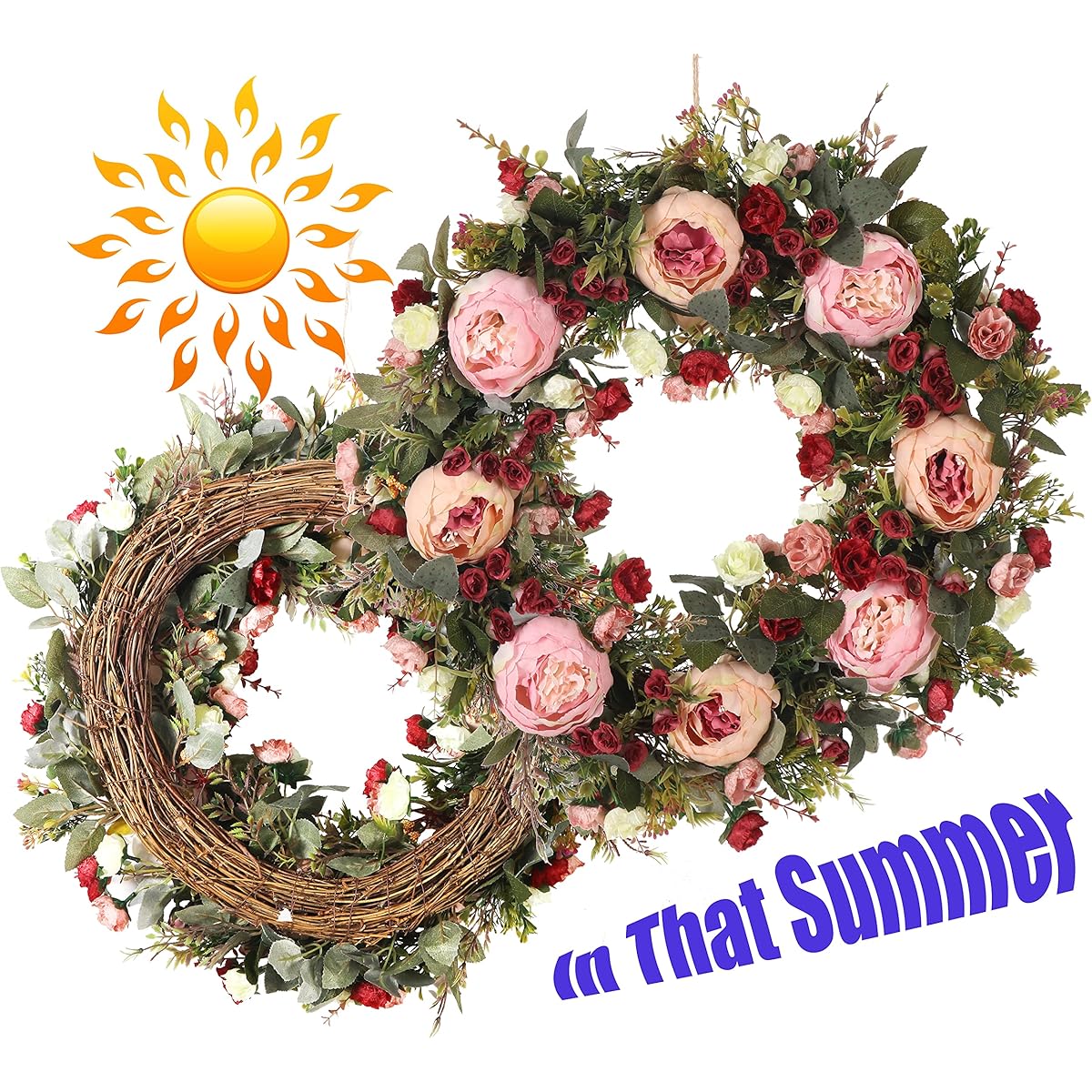 Spring Wreath for Entry Door All Seasons 24 Inch Handmade Artificial Flower Wreath Door Summer Wreath for Front Door Window Inner Room Home Decor(Large)
