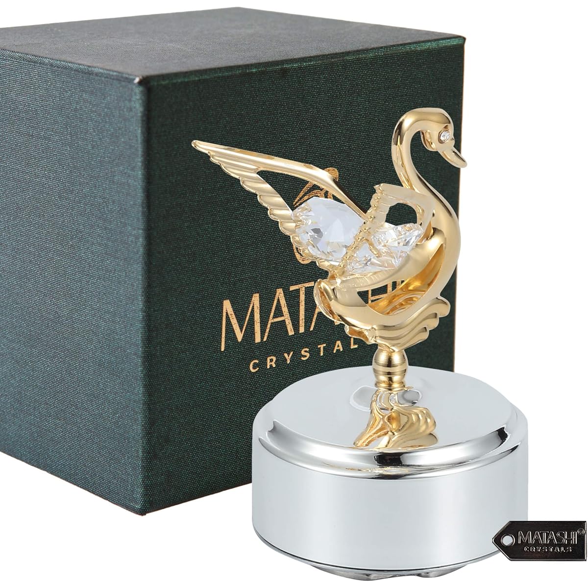 Matashi 24K Gold Plated Music Box with Crystal Studs Swan Figurine Home Bedroom Living Room Decor Tabletop Ornament Christmas/Musician/Thanksgiving/Mother's Day Swan Lake