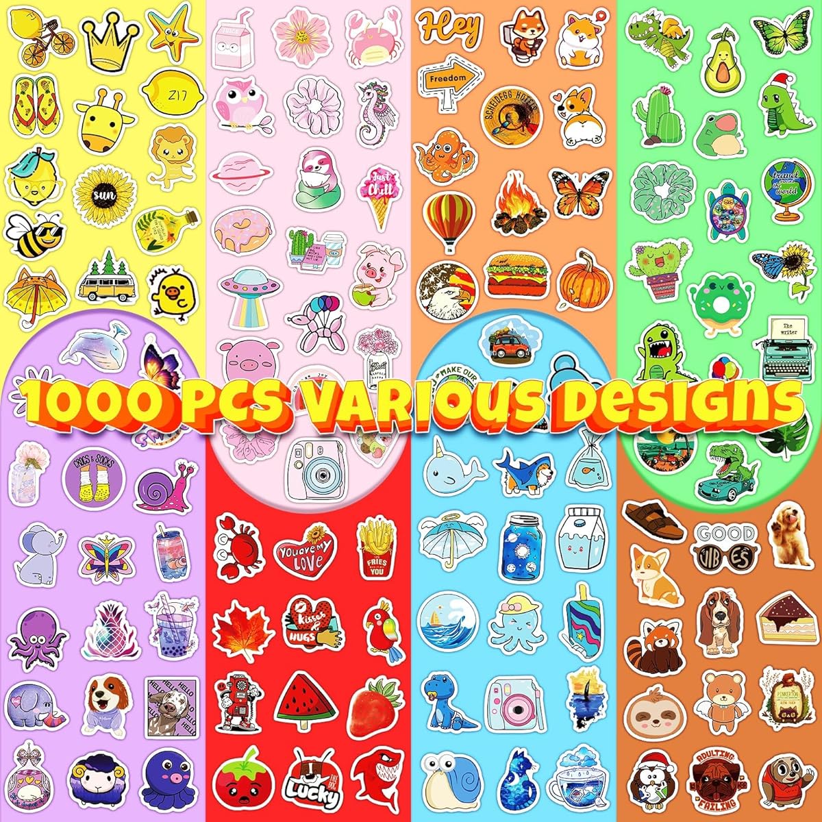 1000 Pieces Stickers for Kids Water Bottle Stickers Waterproof Vinyl Stickers for Teens Hydroflask Laptop Skateboard Phone Decal Stickers for Girls Teachers Adults Cute Stickers