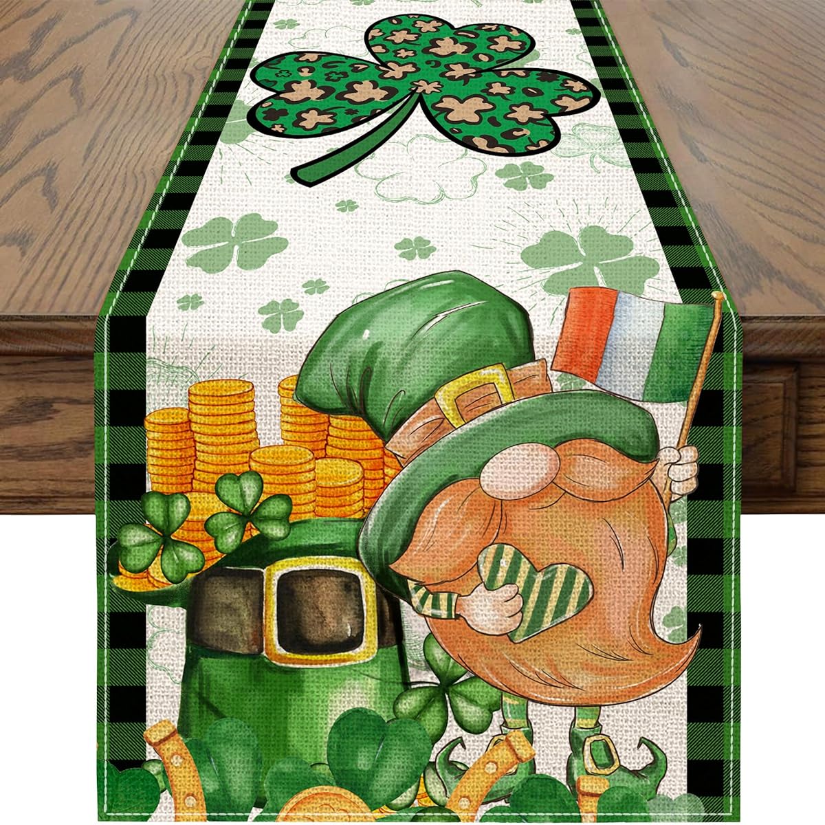 St Patricks Day Table Runner 72" Long Gnome Shamrock Table Runner Happy St Patricks Day Kitchen Dining Table Home Party Decorations