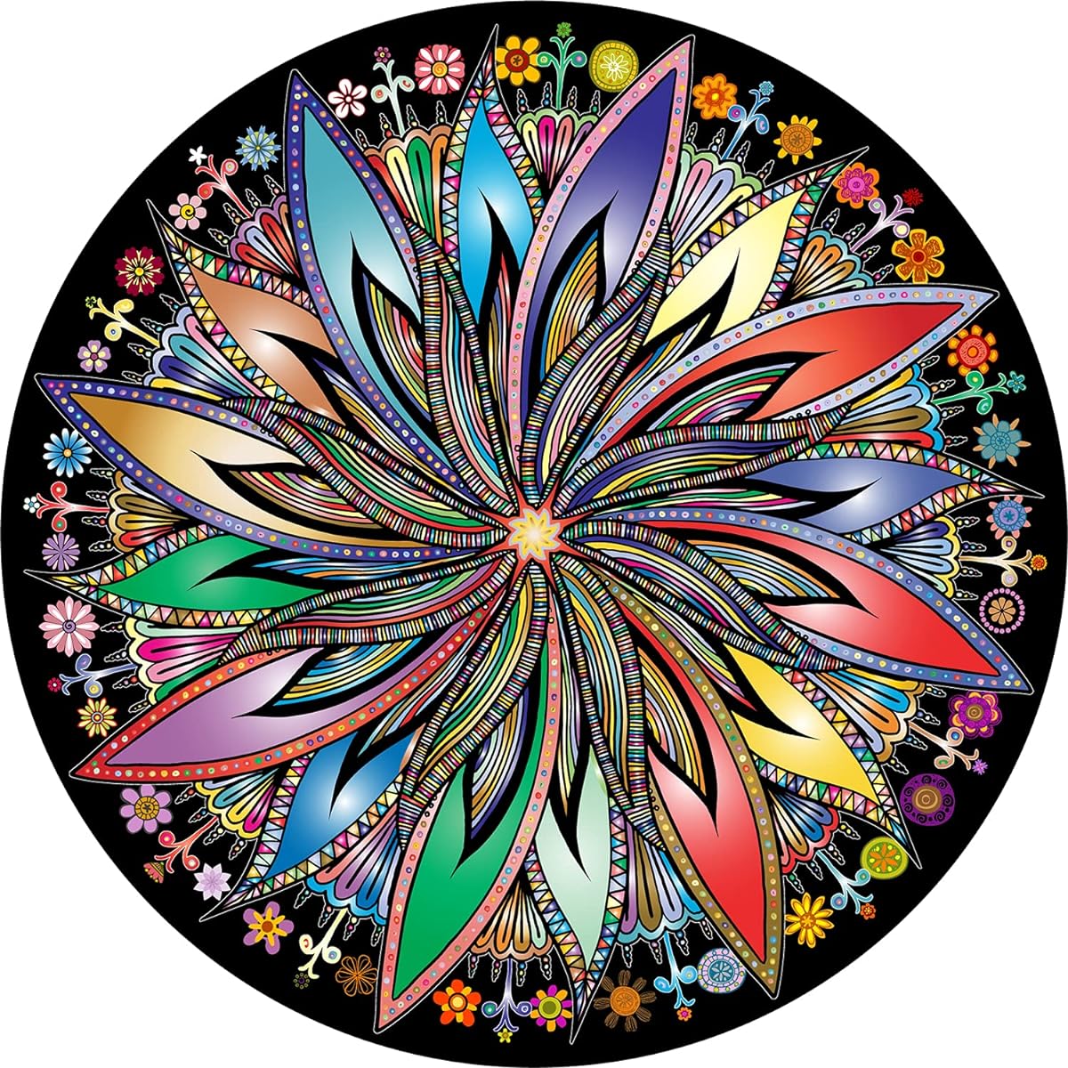 Bgraamiens Puzzle Blooming Flower 1000 Piece Creative Geometric Round Blue Board Colorful Mandala Jigsaw Puzzle