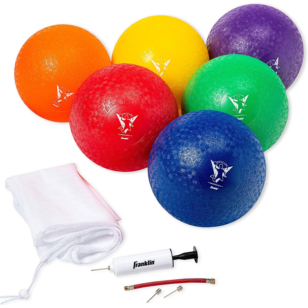 Franklin Sports Kids Dodgeballs - 6 Pack of 7 Inflatable Playground Balls for Kickball, Dodgeball and More - Soft Cover - Pump and Carry Bag Included