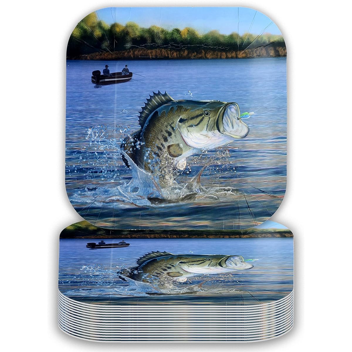 Havercamp Gone Fishin' Dinner Plates (24 Pack of 9" Square Plates) Large Party Plates Gone Fishin' Collection