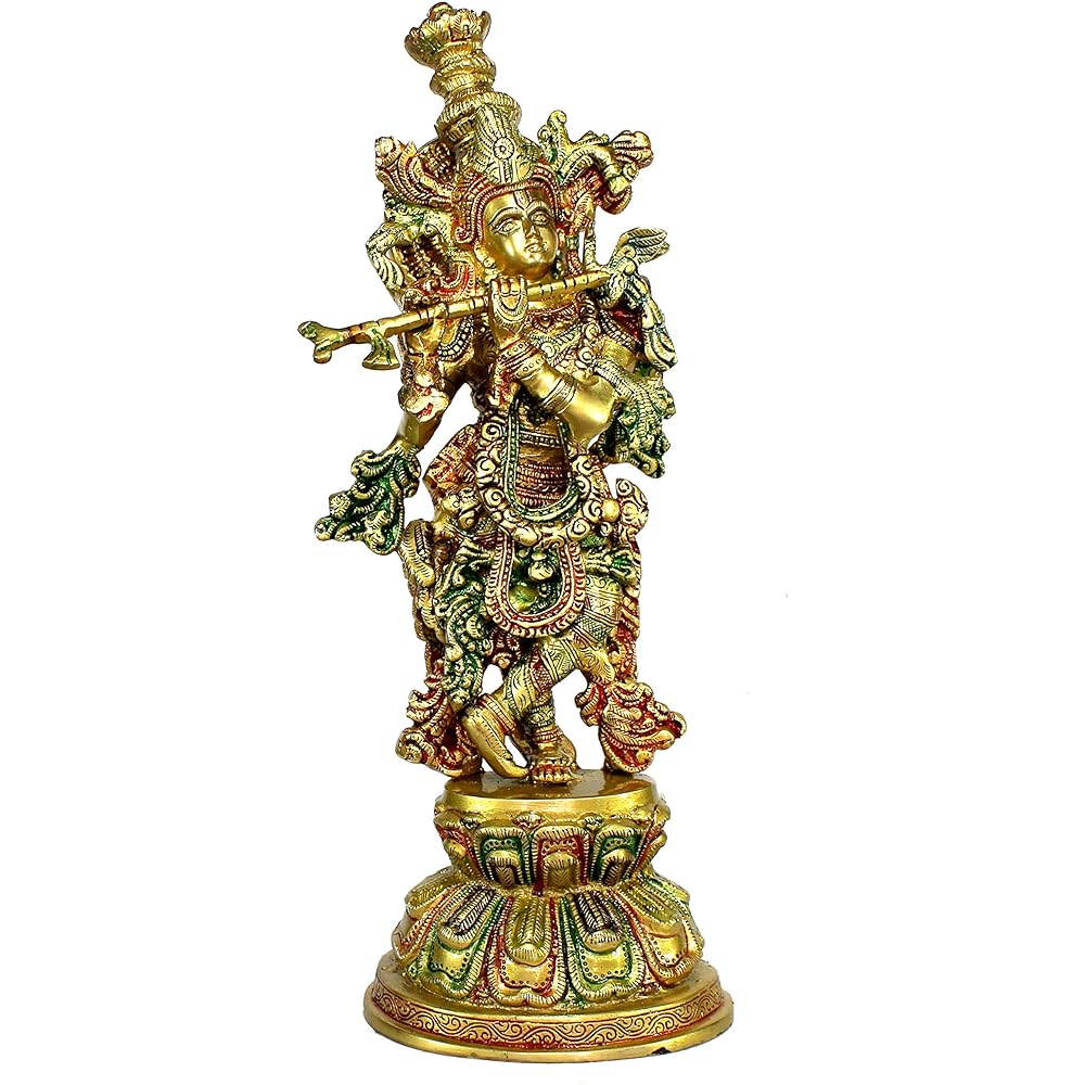 eSplanade Brass Krishna Kishan Murti Idol Statue Sculpture | Puja Idol | Home Decoration (15 Inch)