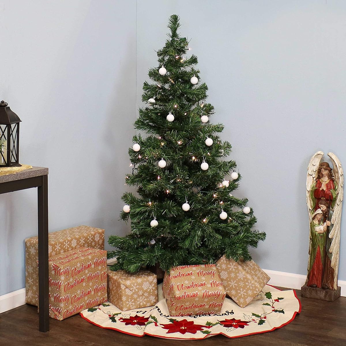 Sunnydaze 4' Artificial Canadian Pine Christmas Tree with Hinged Branches - Fire Free PVC Artificial Tree with Metal Stand - Indoor Holiday Decorations - Full Profile - Easy Assembly