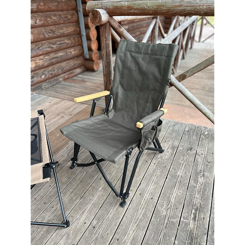 ZERO GEAR Folding Chair with Side Pocket Aluminum (Super Duralumin A2024) Fabric 600D Polyester Load Capacity 120kg Relax (Olive)