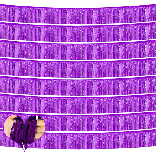 10 Pack 10ft Foil Fringe Garland Metallic Tassel Banner Wall Hanging Tinsel Streamers Backdrop for Parade Floats (Purple)