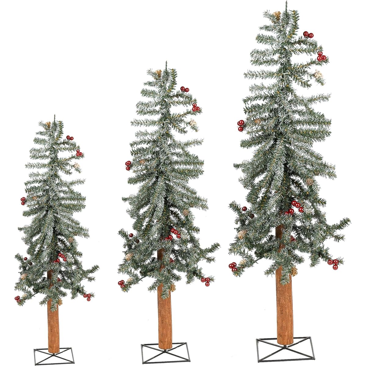 Unlit Frosted Alpine Artificial Christmas Tree (Set of 3) Color: White/Red
