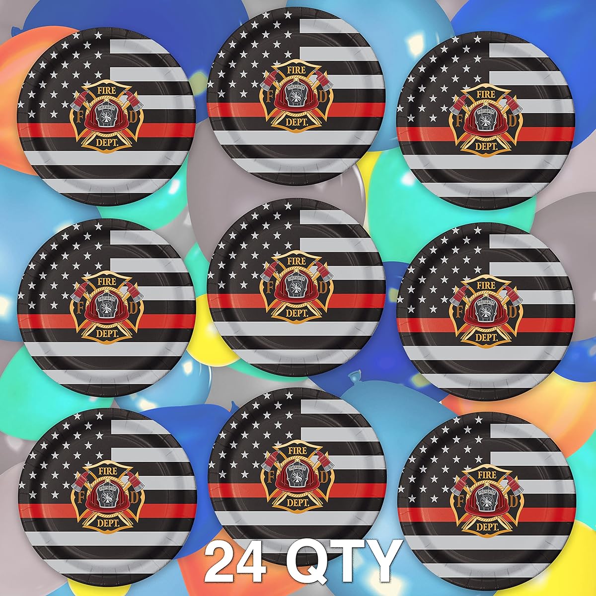 Havercamp Firefighter/EMT-Thin Red Line Lg9 Inch Plates (24 pcs) Official Thin Red Line Flag Pattern 24 Paper Dinner Plates