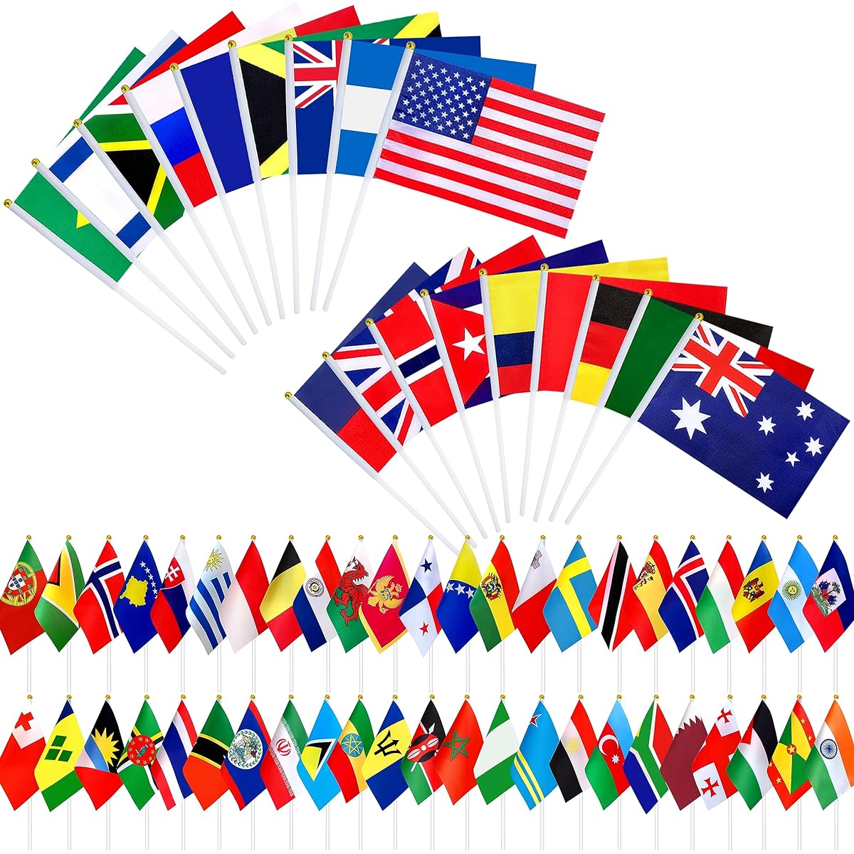KERDA 226 Countries International Flags with Sticks Small Mini National Handheld Flags for Olympic School Bar Sports Event Decoration Grand Opening 5 x 8 inches