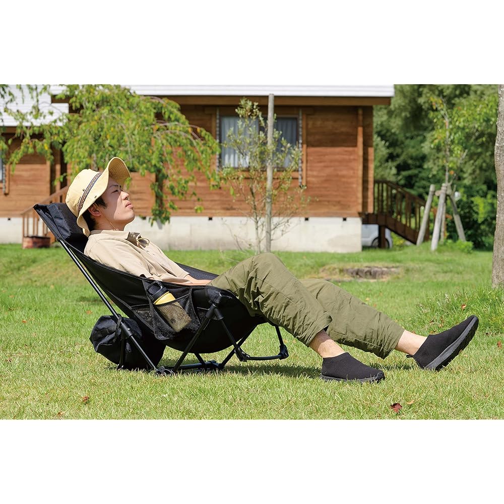CAPTAIN STAG Outdoor Chair Chair Low Style Grand Reclining Chair Assembly Type High Back with Locking Function Comes with Pillow and Side Pockets Black Trekker UC-1852 Width 660 x Depth 890 x Height 820 mm