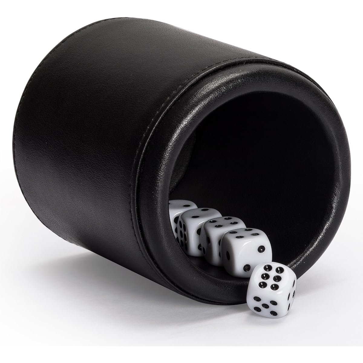 Premium Padded Leatherette Dice Cup and 5x 14mm Dice Set