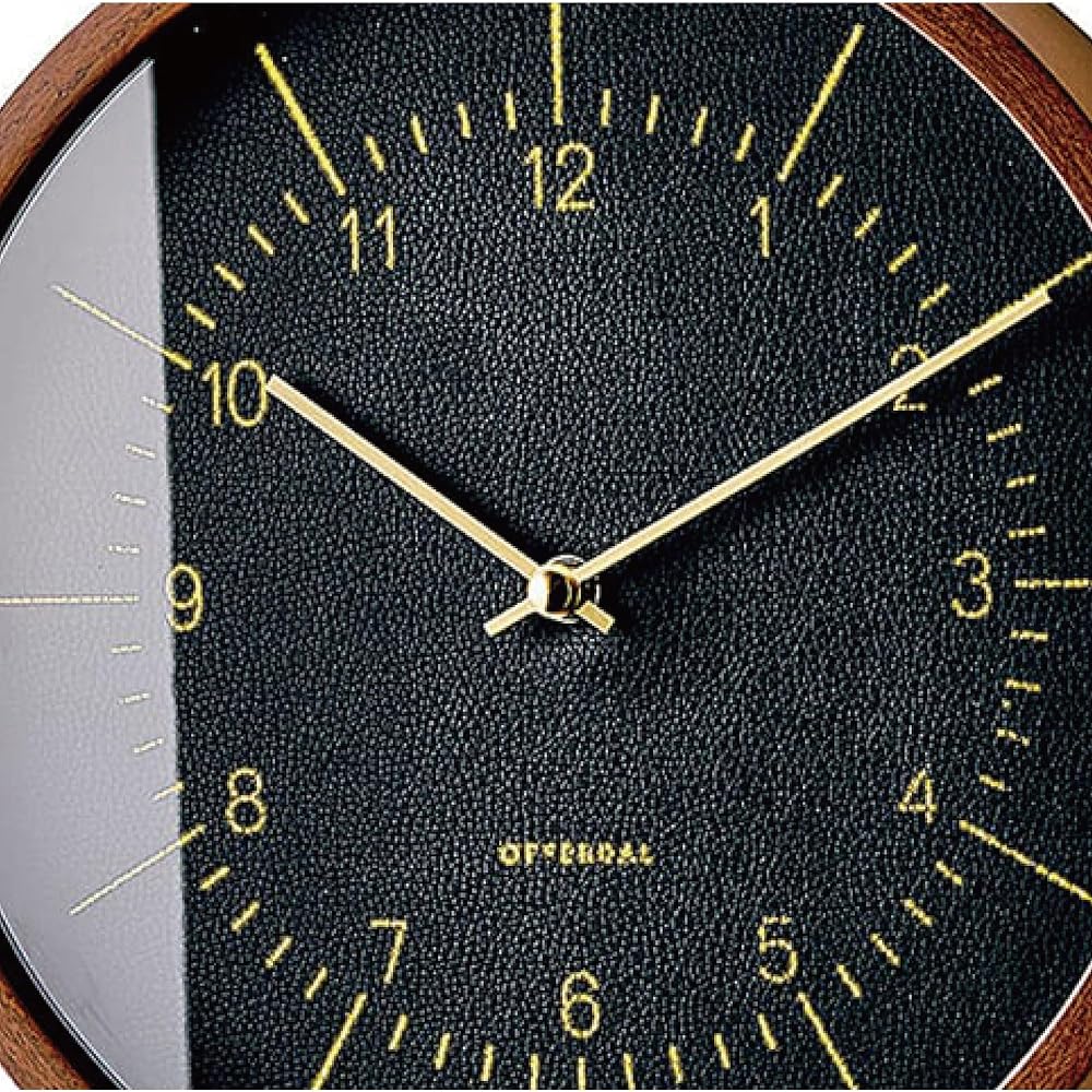 Interform Wall Clock Radio Clock Brandeff CL-3354BK Leather Black Synthetic Leather Wood Gold 25cm