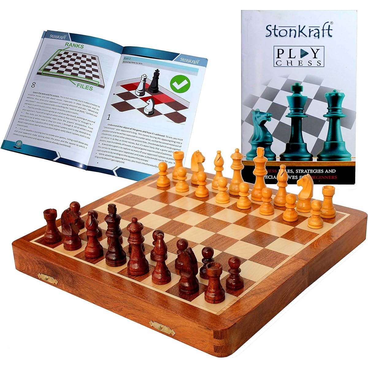 StonKraft Handcrafted Premium Wood 31 x 31 cm Chess Set - Rosewood Folding Magnetic Set with Storage