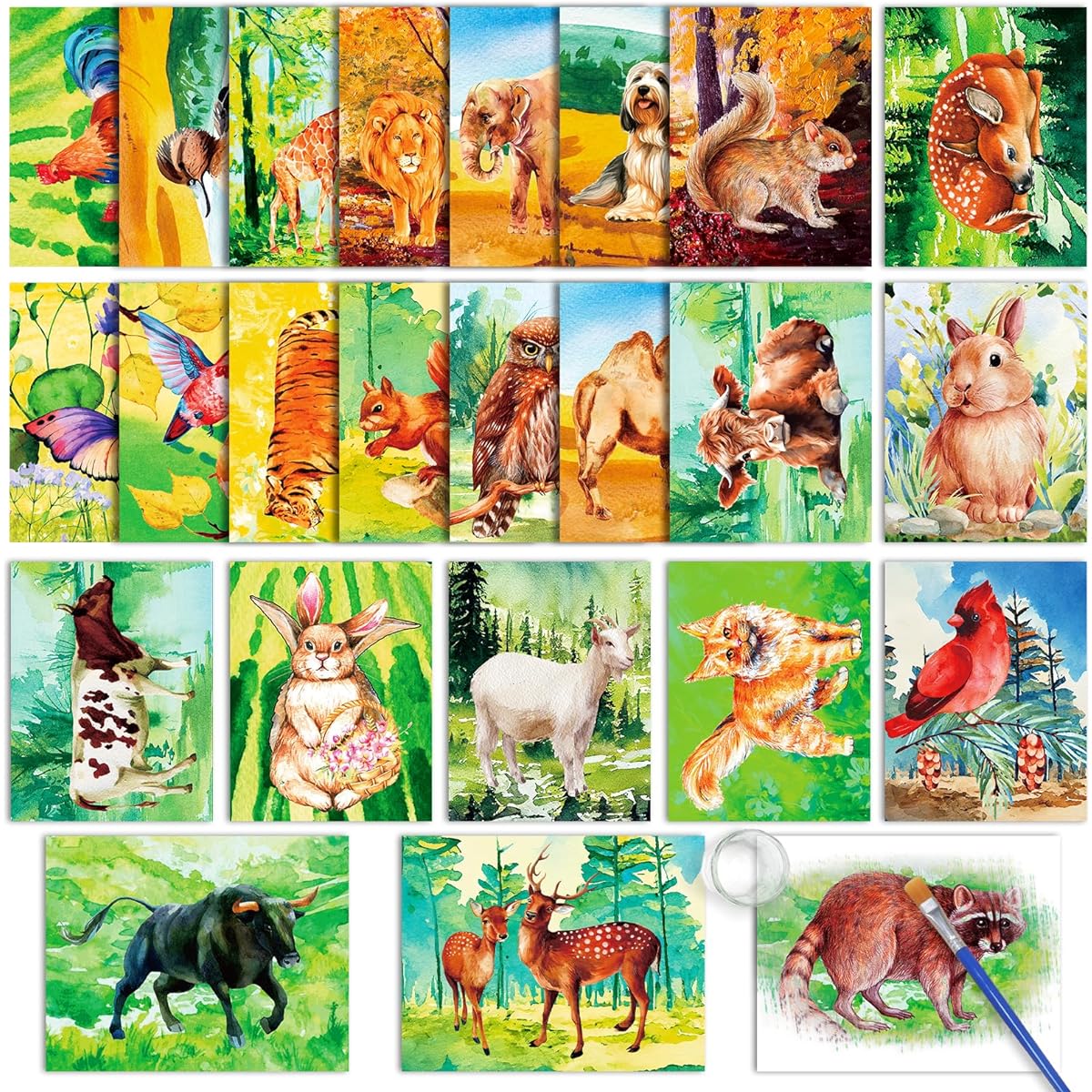 Dementia Products for Seniors Reusable Water Painting Toys Farm Animals Dementia Activities Adults Seniors Dementia Toys Water Doodle Coloring Set with Paint Brush Drawing Gifts 24 Pieces