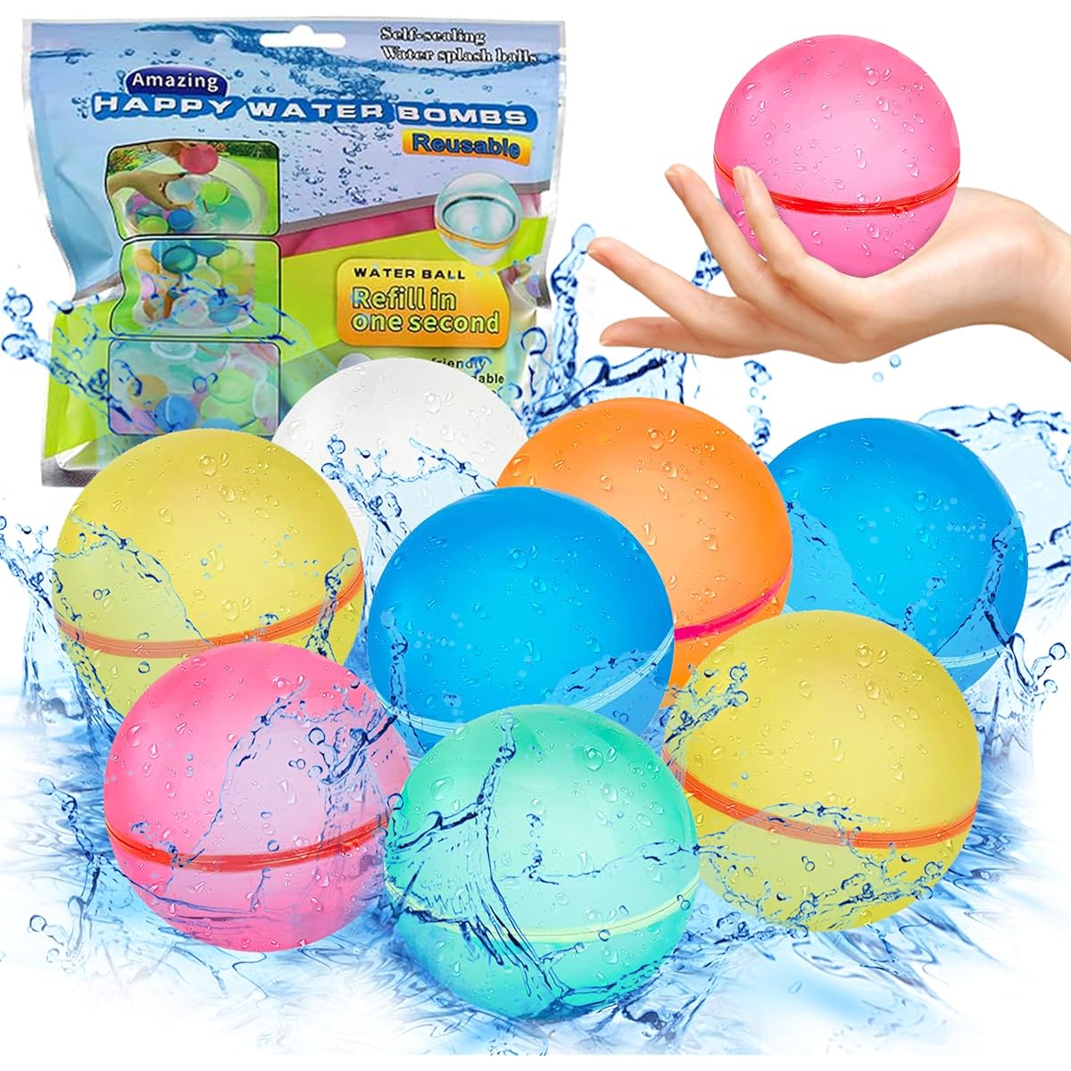 Reusable Water Balloons for Kids and Adults Summer Splash Party Easy Quick Fun Outdoor Backyard Water Bombs Splash Balls for Swimming Pool Quick Fill Silica Gel Water Balls Impact Open (30pcs)