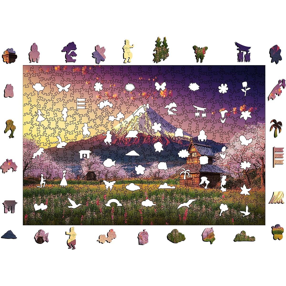 Mys Aurora Unique Wooden Jigsaw Puzzle Mount Fuji 500 Piece King Size 12.6" x 19.1" Luxury Shaped Wooden Puzzle Beautifully Packaged Great Gift for Adults