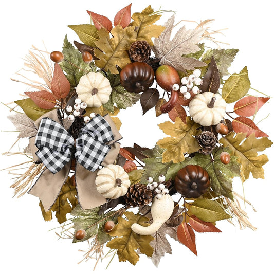 Valery Madelyn 20" Fall Pumpkin Wreath for Front Door Farmhouse Fall Decor for Home Thanksgiving Harvest Outdoor Indoor Window Fireplace Wall Decor