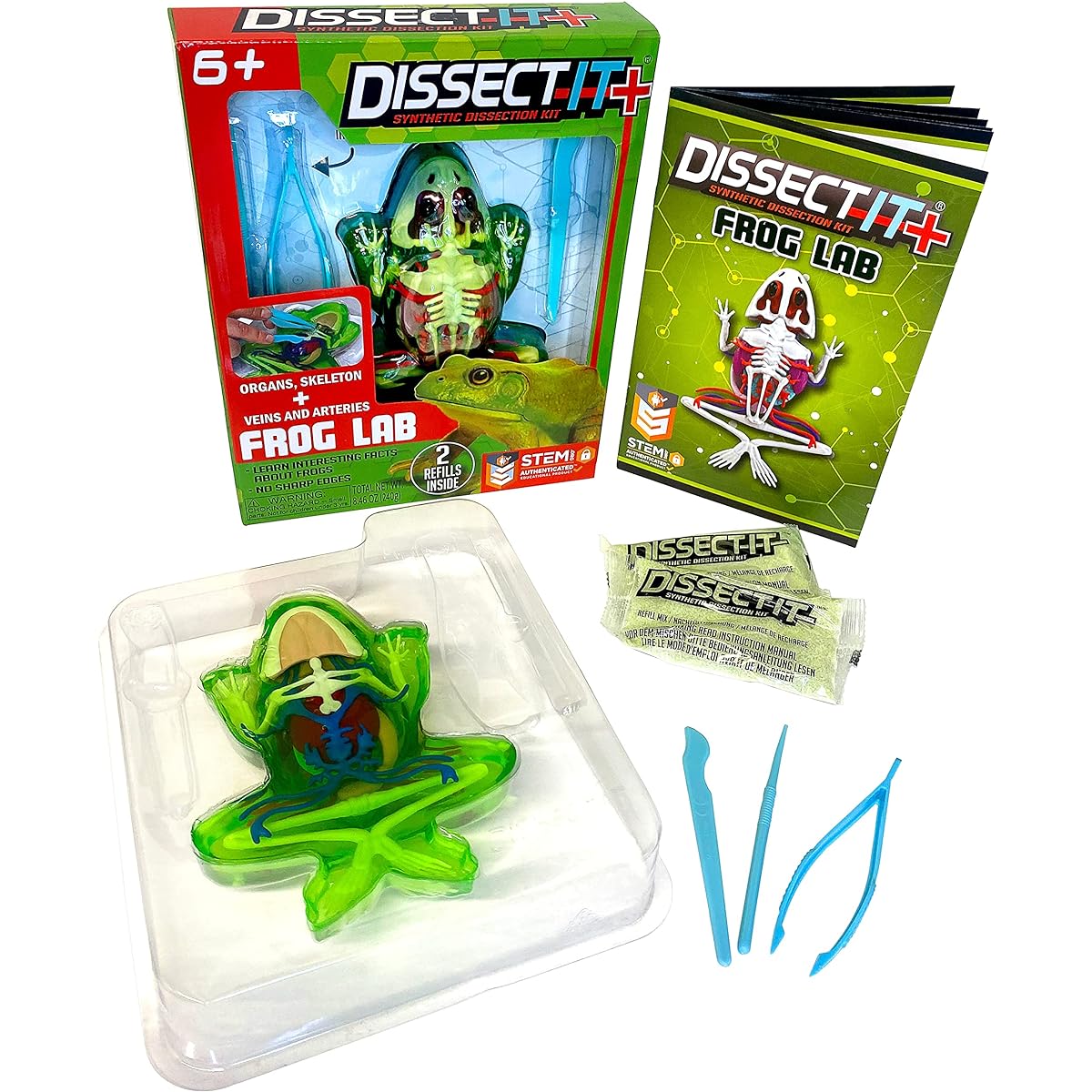 Dissect-It Plus Improved Frog Dissection Toy Kit - Realistic Lab Experience - No Real Frogs! No Smell - Squishy Gelatin STEM Projects - Animal Science Anatomy Home Learning for Kids Boys Girls