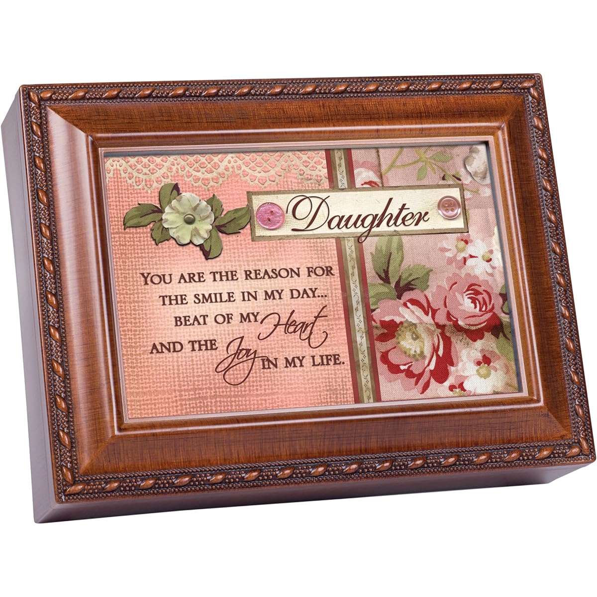 Cottage Garden Daughter Woodgrain Music Box/Jewelry Box Plays Light Up My Life