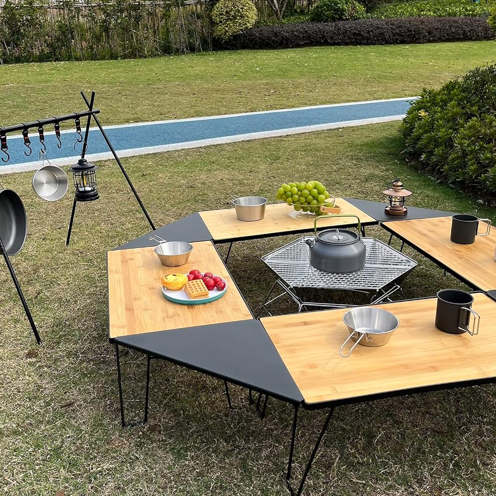 Allesin Field Rack, Ground Rack, Mesh, Foldable, Camping, Outdoor Table, Steel Table, Stackable, Open Fire Usable, Load Capacity: 40kg, Top Board Included, Compact, Black (3 Racks/1 Top Board/Storage Case)